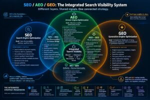venn diagram of SEO, AEO, GEO expert view