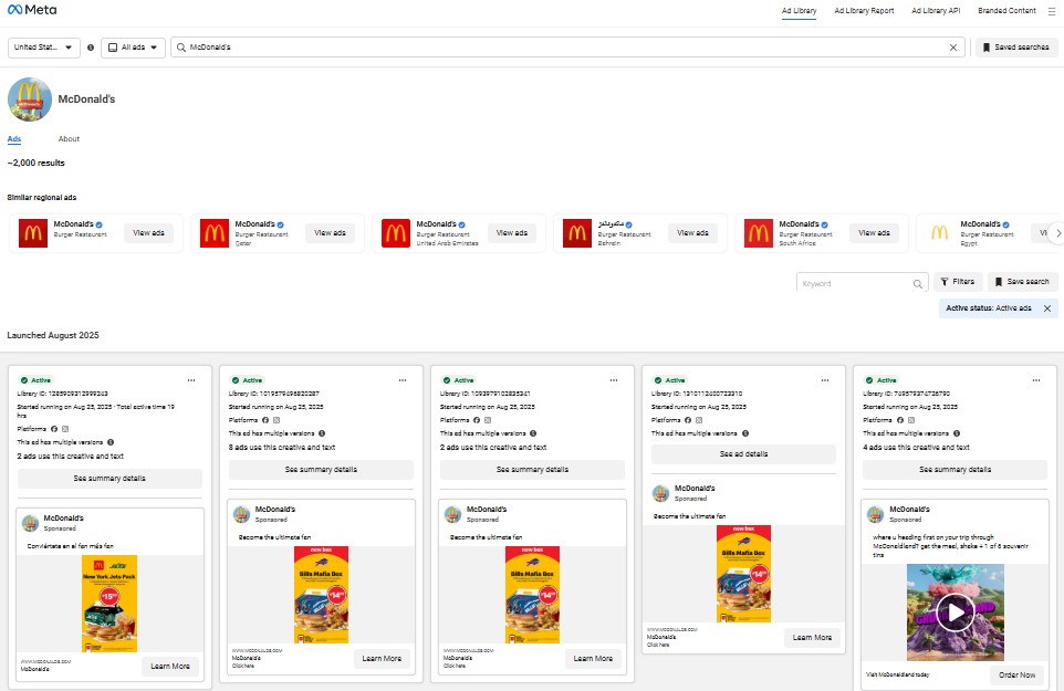 Sample McDonalds ADs on META